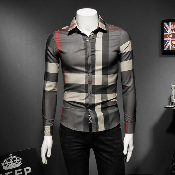 2022 new mens plaid longsleeved shirts european station spring and autumn personality allmatch fashion casual trend shirtshniw, White;black